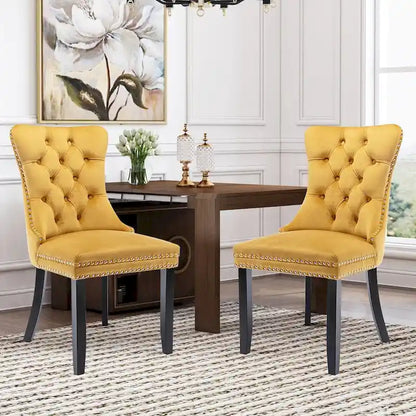 Velvet Dining Chairs Set of 2, Upholstered High-end Tufted Dining Room Chair with Nailhead Back Ring Pull Trim Solid Wood Legs