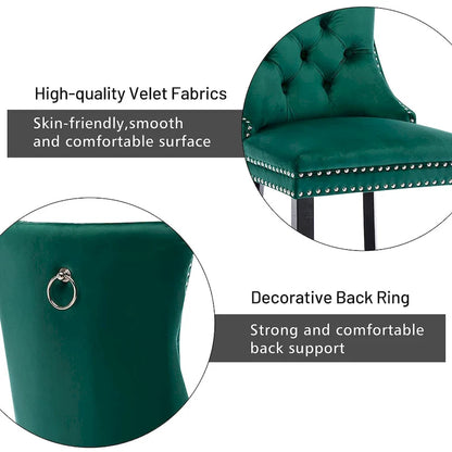 Velvet Dining Chairs Set of 2, Upholstered High-end Tufted Dining Room Chair with Nailhead Back Ring Pull Trim Solid Wood Legs