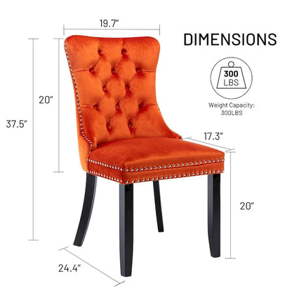 Velvet Dining Chairs Set of 2, Upholstered High-end Tufted Dining Room Chair with Nailhead Back Ring Pull Trim Solid Wood Legs