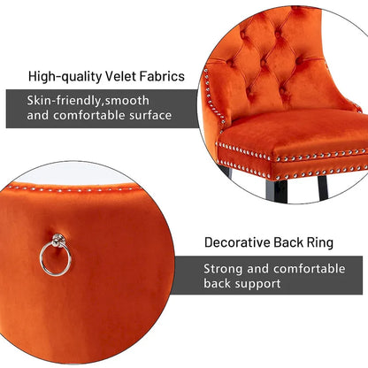 Velvet Dining Chairs Set of 2, Upholstered High-end Tufted Dining Room Chair with Nailhead Back Ring Pull Trim Solid Wood Legs