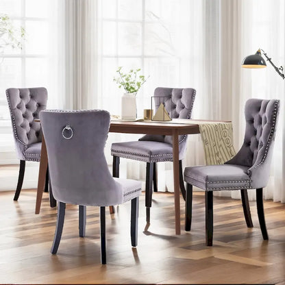 Velvet Dining Chairs Set of 2, Upholstered High-end Tufted Dining Room Chair with Nailhead Back Ring Pull Trim Solid Wood Legs