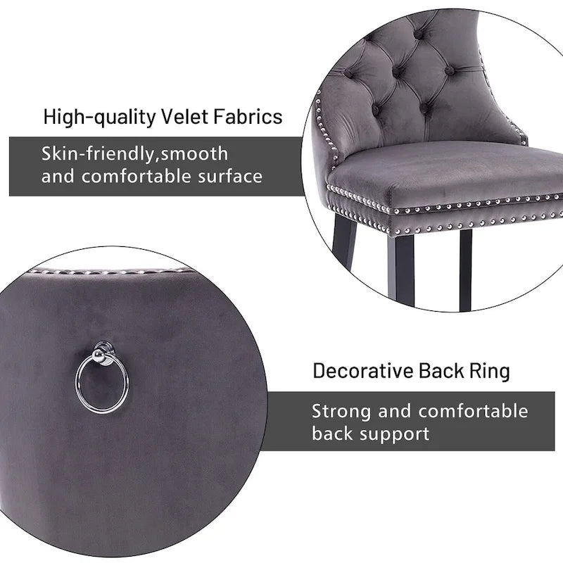 Velvet Dining Chairs Set of 2, Upholstered High-end Tufted Dining Room Chair with Nailhead Back Ring Pull Trim Solid Wood Legs