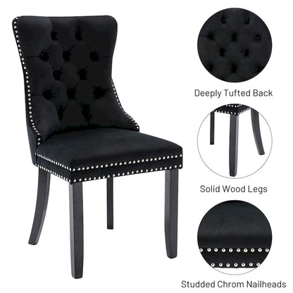 Velvet Dining Chairs Set of 2, Upholstered High-end Tufted Dining Room Chair with Nailhead Back Ring Pull Trim Solid Wood Legs