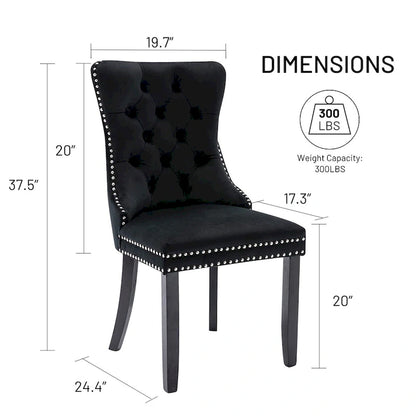 Velvet Dining Chairs Set of 2, Upholstered High-end Tufted Dining Room Chair with Nailhead Back Ring Pull Trim Solid Wood Legs