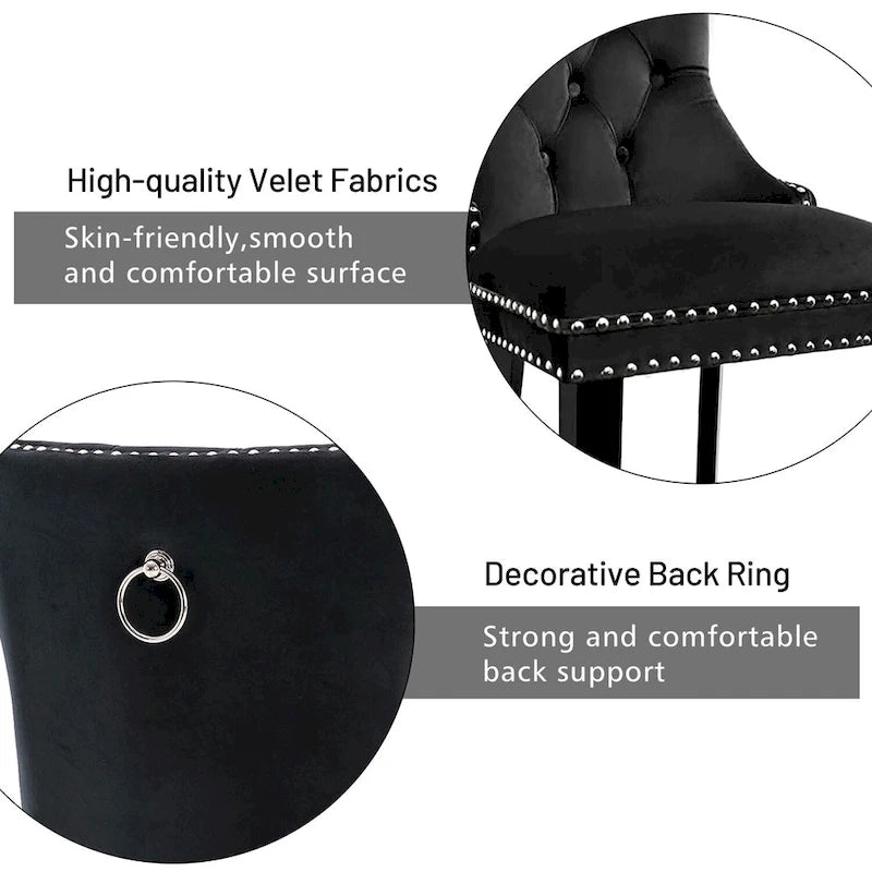 Velvet Dining Chairs Set of 2, Upholstered High-end Tufted Dining Room Chair with Nailhead Back Ring Pull Trim Solid Wood Legs
