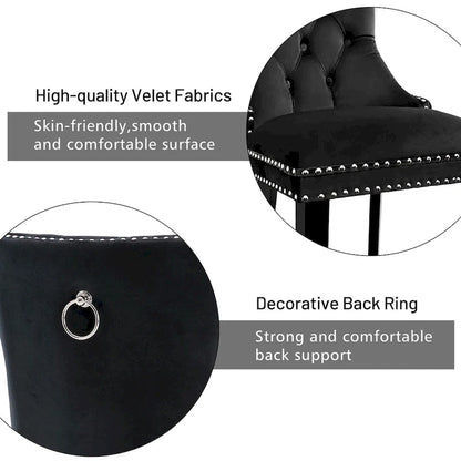 Velvet Dining Chairs Set of 2, Upholstered High-end Tufted Dining Room Chair with Nailhead Back Ring Pull Trim Solid Wood Legs