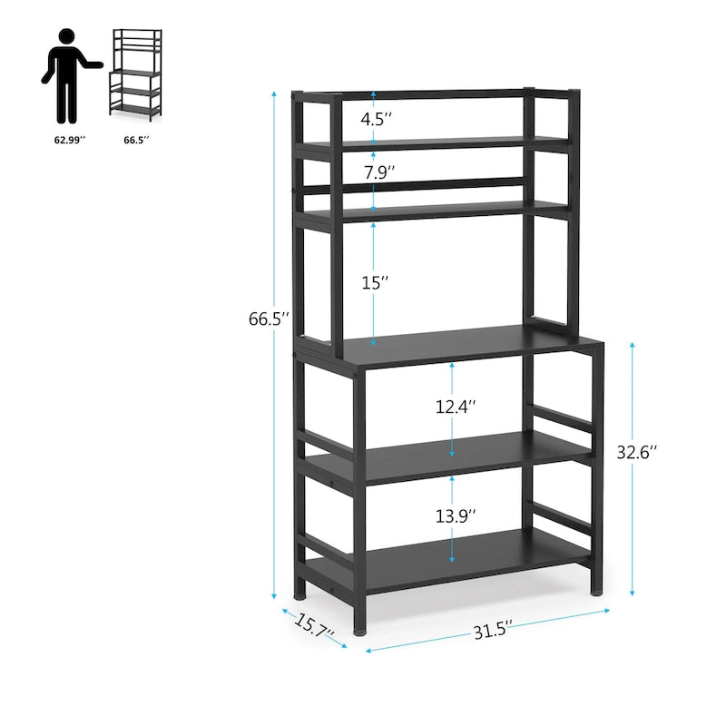 5-Tier Kitchen Bakers Rack with Hutch,Utility Storage Shelf - 31.5 x 15.75 x 62.99 inches
