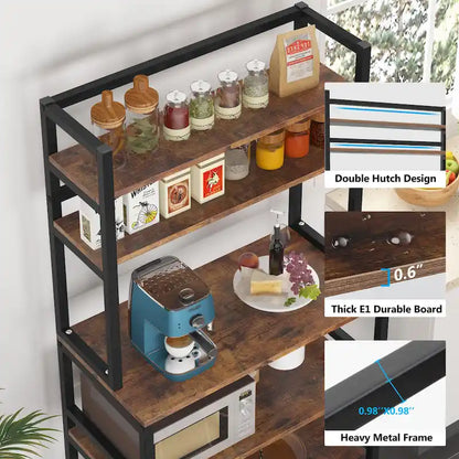 5-Tier Kitchen Bakers Rack with Hutch,Utility Storage Shelf - 31.5 x 15.75 x 62.99 inches