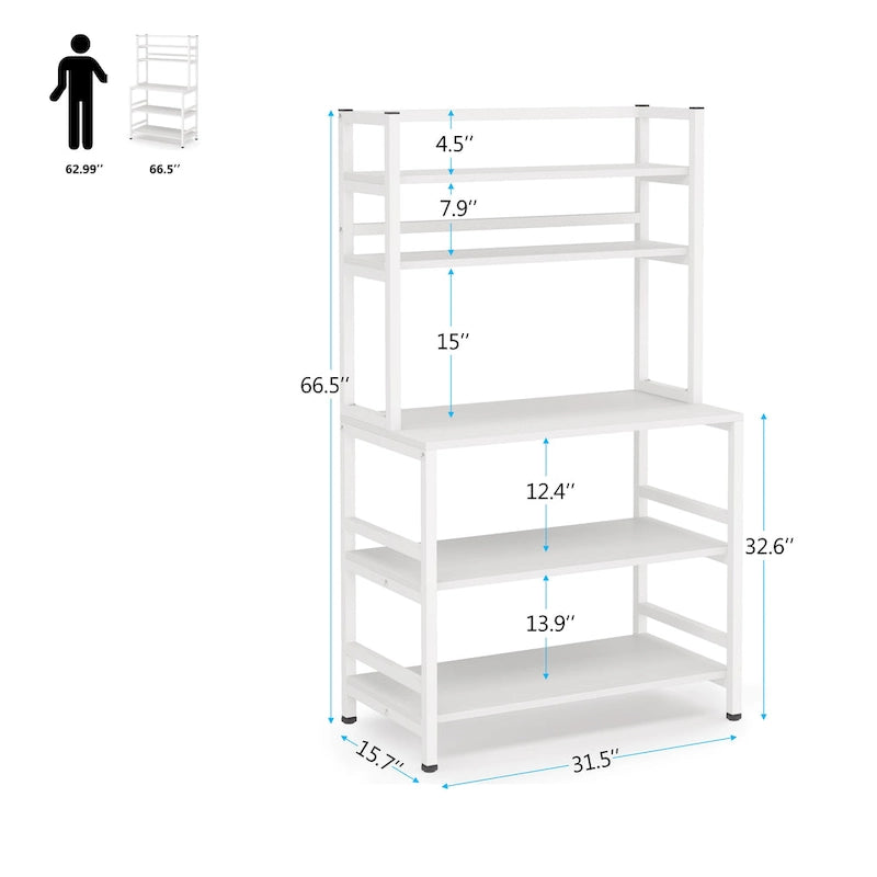 5-Tier Kitchen Bakers Rack with Hutch,Utility Storage Shelf - 31.5 x 15.75 x 62.99 inches