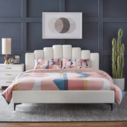 Lifestorey Stark Velvet Upholstered Modern Queen Platform Bed