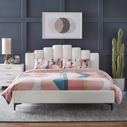 Lifestorey Stark Velvet Upholstered Modern Queen Platform Bed