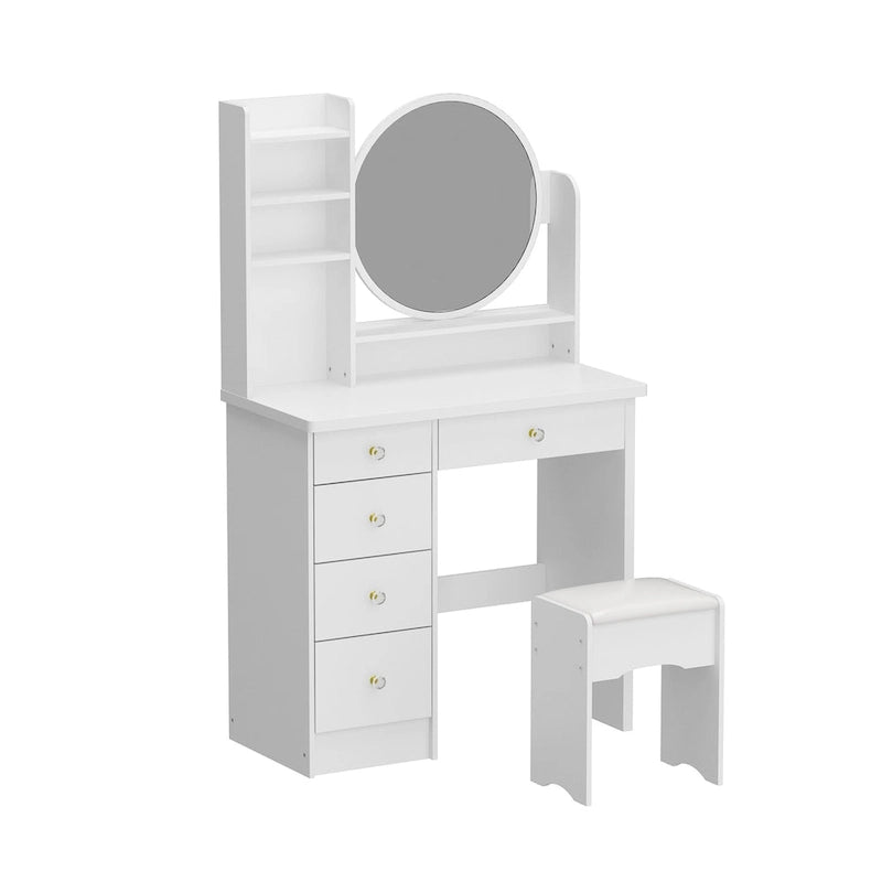 Makeup Vanity Set Dresser w/Mirror Stool 5 Drawers - White/Pink/Black - 31.5L x 15.7W x 52H