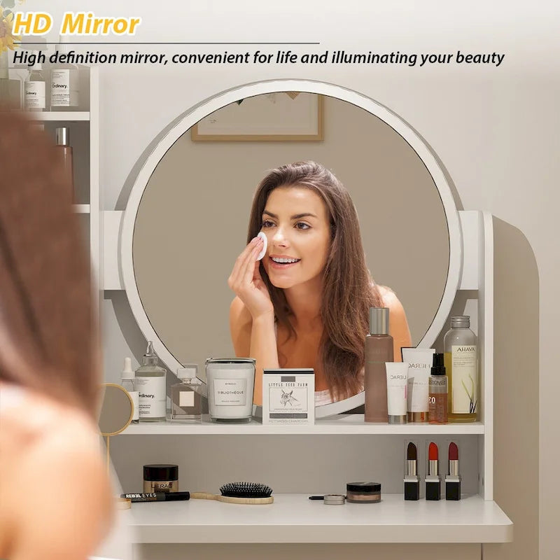 Makeup Vanity Set Dresser w/Mirror Stool 5 Drawers - White/Pink/Black - 31.5L x 15.7W x 52H