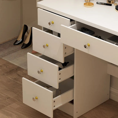 Makeup Vanity Set Dresser w/Mirror Stool 5 Drawers - White/Pink/Black - 31.5L x 15.7W x 52H