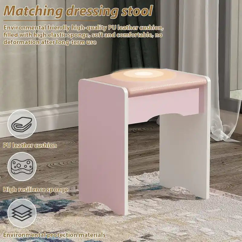 Makeup Vanity Set Dresser w/Mirror Stool 5 Drawers - White/Pink/Black - 31.5L x 15.7W x 52H