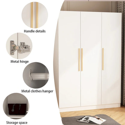 70. H x 47.2 W Wardrobe Cabinet Armoire Three Doors In White Closet