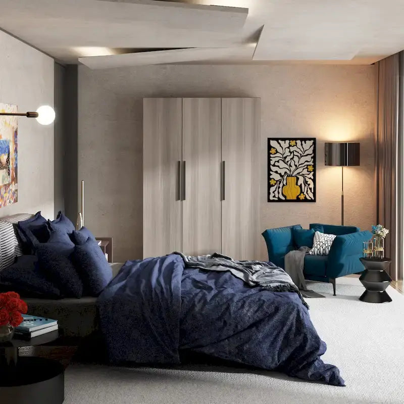 70. H x 47.2 W Wardrobe Cabinet Armoire Three Doors In White Closet