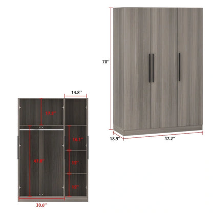 70. H x 47.2 W Wardrobe Cabinet Armoire Three Doors In White Closet