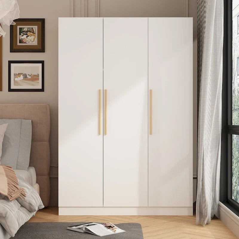 70. H x 47.2 W Wardrobe Cabinet Armoire Three Doors In White Closet