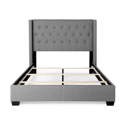 Diamond-tufted Grey Wingback Bed