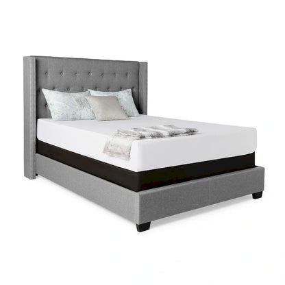 Diamond-tufted Grey Wingback Bed