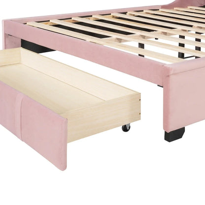 Queen Size Upholstered Platform Bed with Wingback Headboard and a Big Drawer
