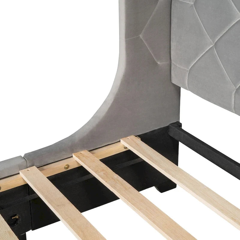 Queen Size Upholstered Platform Bed with Wingback Headboard and a Big Drawer