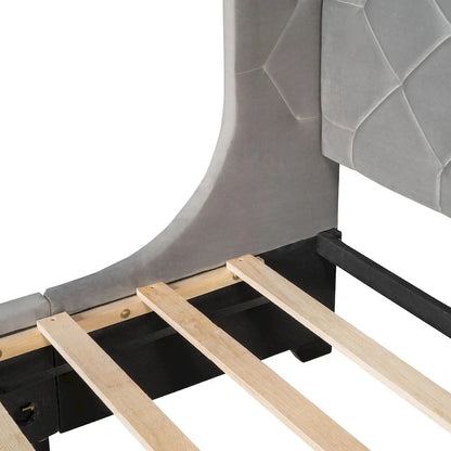 Queen Size Upholstered Platform Bed with Wingback Headboard and a Big Drawer