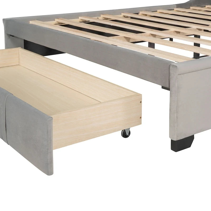 Queen Size Upholstered Platform Bed with Wingback Headboard and a Big Drawer