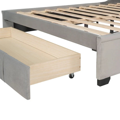 Queen Size Upholstered Platform Bed with Wingback Headboard and a Big Drawer