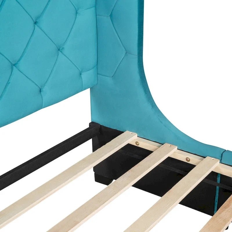 Queen Size Upholstered Platform Bed with Wingback Headboard and a Big Drawer