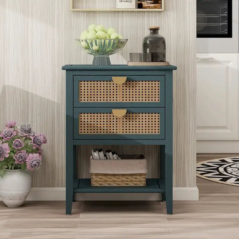 Nightstands with 2 drawers, rattan nightstands, drawers and shelves