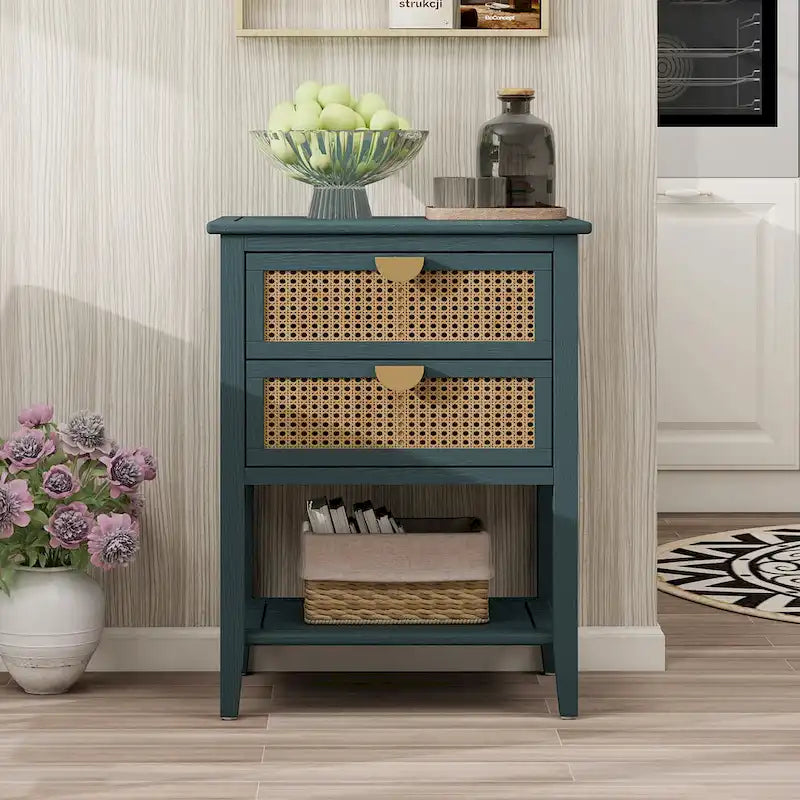 Nightstands with 2 drawers, rattan nightstands, drawers and shelves