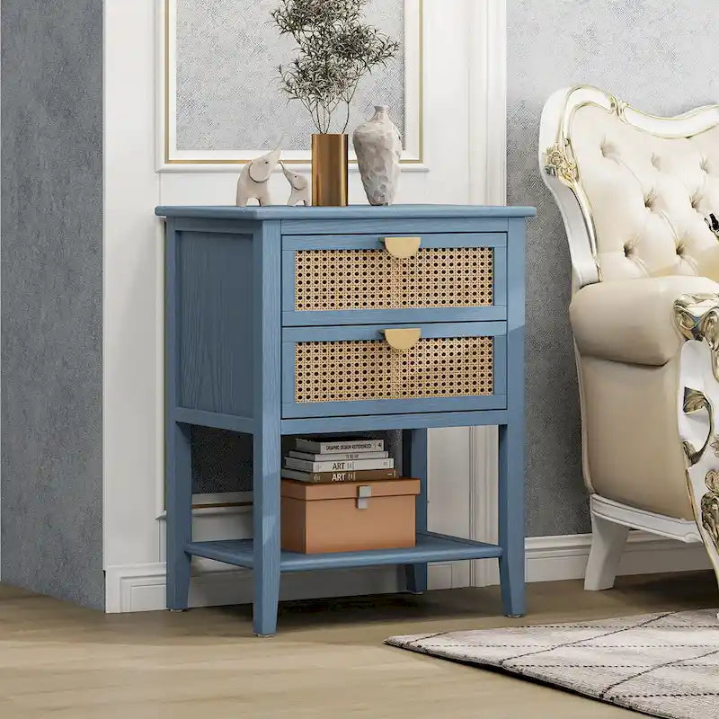 Nightstands with 2 drawers, rattan nightstands, drawers and shelves
