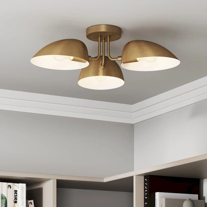 Nathan James Argo Semi Flush Ceiling Mount 3-Light Fixture with Retro Rounded Shade