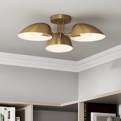 Nathan James Argo Semi Flush Ceiling Mount 3-Light Fixture with Retro Rounded Shade