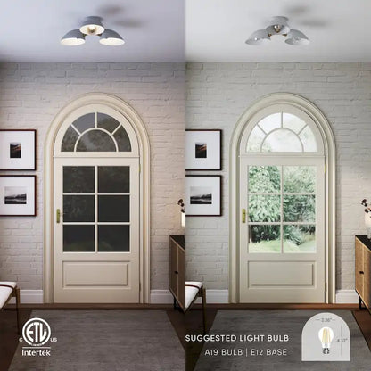 Nathan James Argo Semi Flush Ceiling Mount 3-Light Fixture with Retro Rounded Shade