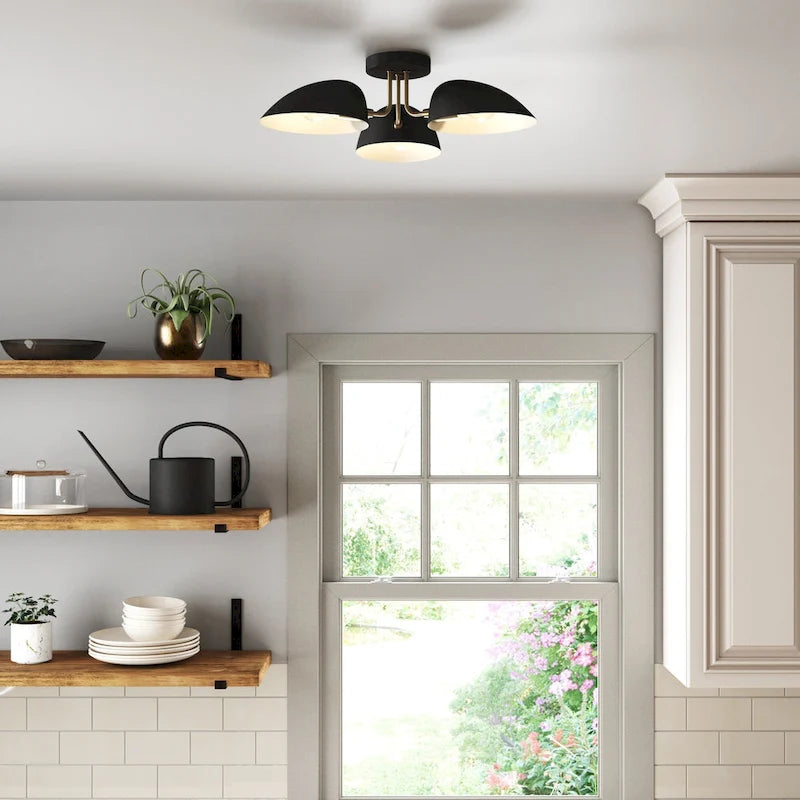 Nathan James Argo Semi Flush Ceiling Mount 3-Light Fixture with Retro Rounded Shade