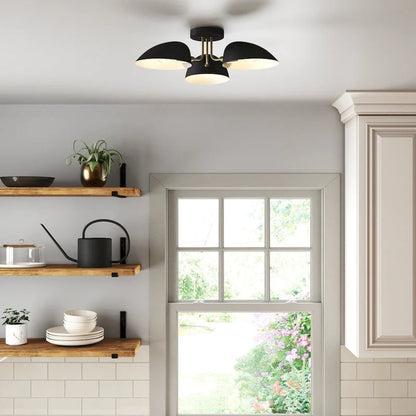 Nathan James Argo Semi Flush Ceiling Mount 3-Light Fixture with Retro Rounded Shade