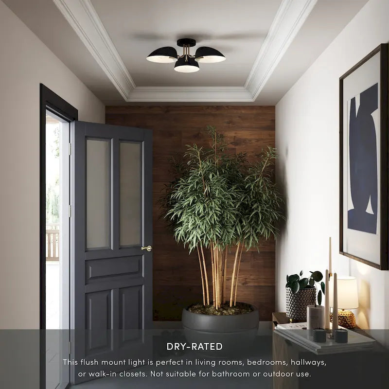 Nathan James Argo Semi Flush Ceiling Mount 3-Light Fixture with Retro Rounded Shade