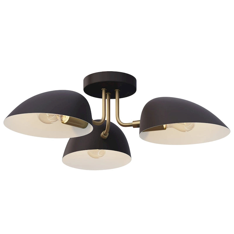 Nathan James Argo Semi Flush Ceiling Mount 3-Light Fixture with Retro Rounded Shade