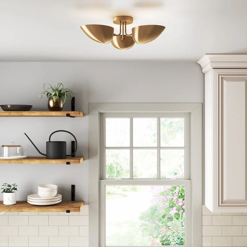 Nathan James Argo Semi Flush Ceiling Mount 3-Light Fixture with Retro Rounded Shade