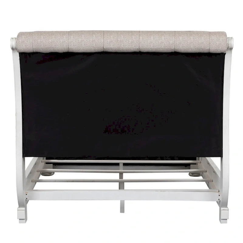 Magnolia Manor Antique White Weathered Bark King California Upholstered Sleigh Bed