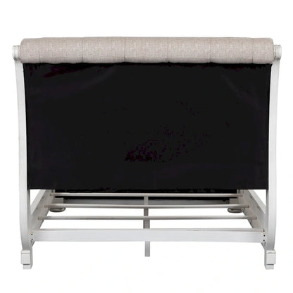 Magnolia Manor Antique White Weathered Bark King California Upholstered Sleigh Bed
