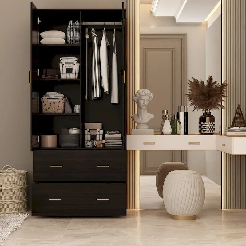 Timechee Armoire Wardrobes With Mirror And Hanging