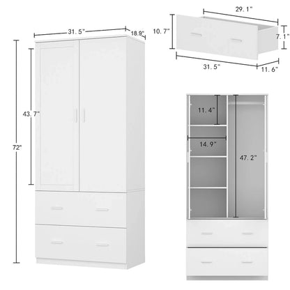 Timechee Armoire Wardrobes With Mirror And Hanging