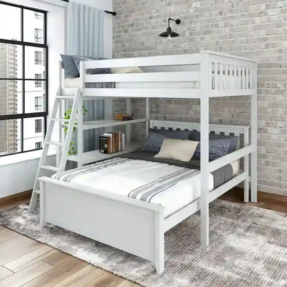 Plank and Beam L-Shaped Full over Full Bunk Bed with Bookcase