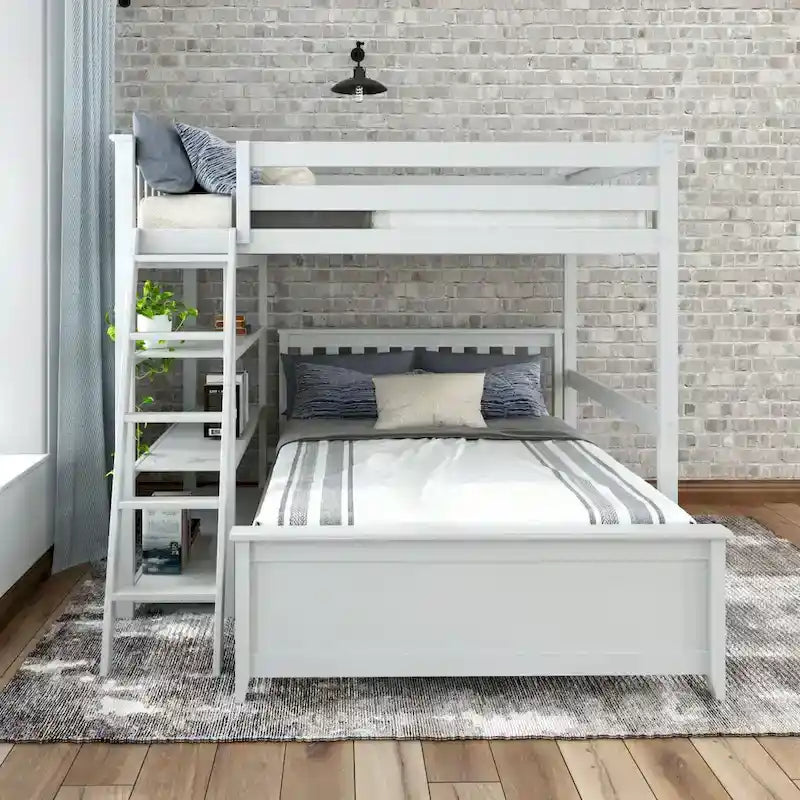 Plank and Beam L-Shaped Full over Full Bunk Bed with Bookcase