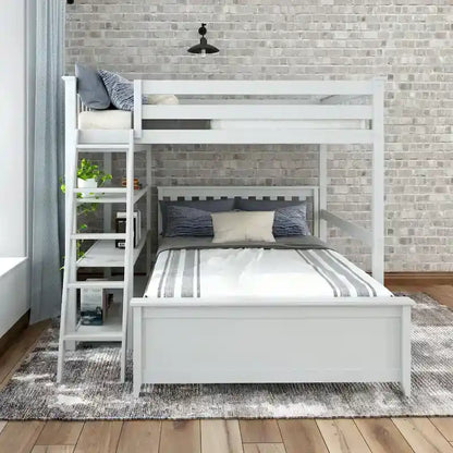 Plank and Beam L-Shaped Full over Full Bunk Bed with Bookcase