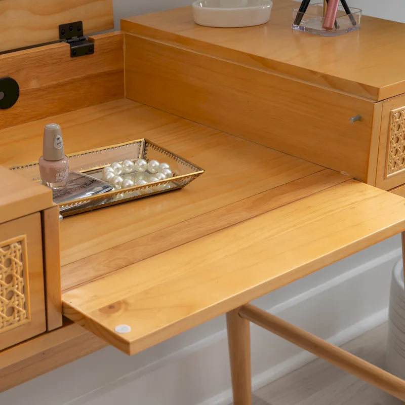 Chantal Natural Wooden 2 Cane Drawer Vanity